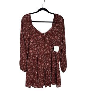 Altar’d State Dark Floral Tiered Babydoll Mini Dress Size S Sheer Fairy Cottage